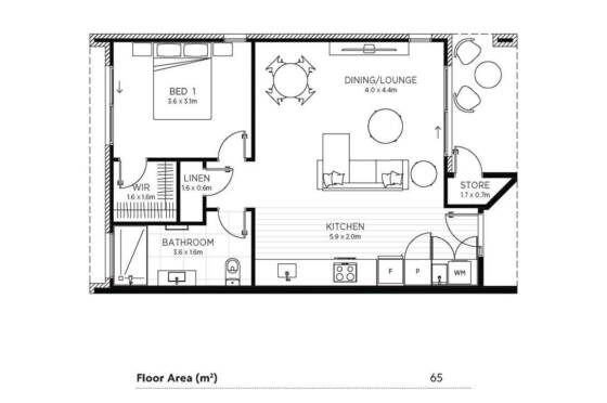 1 bed sample plan