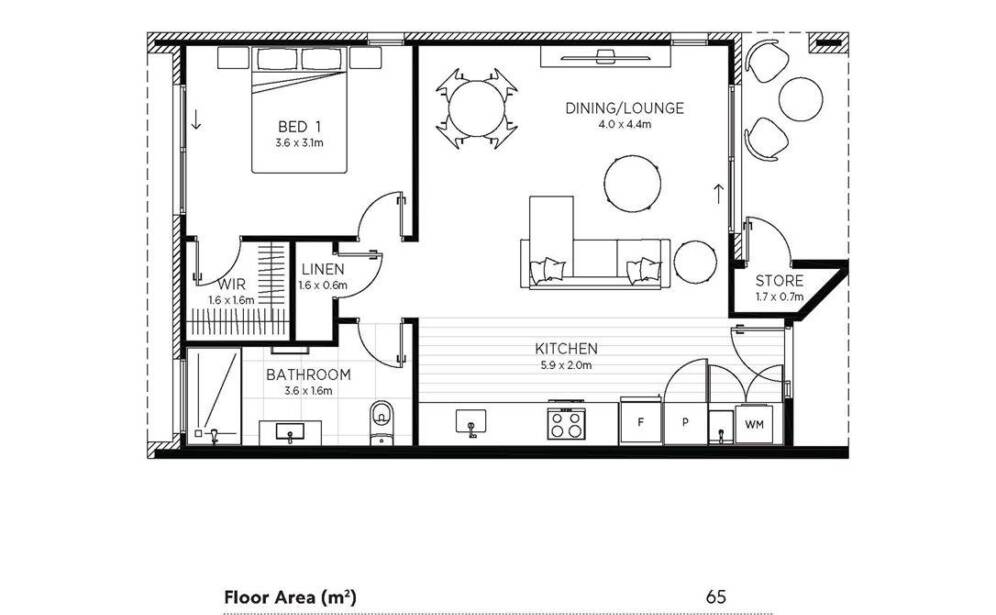 1 bed sample plan
